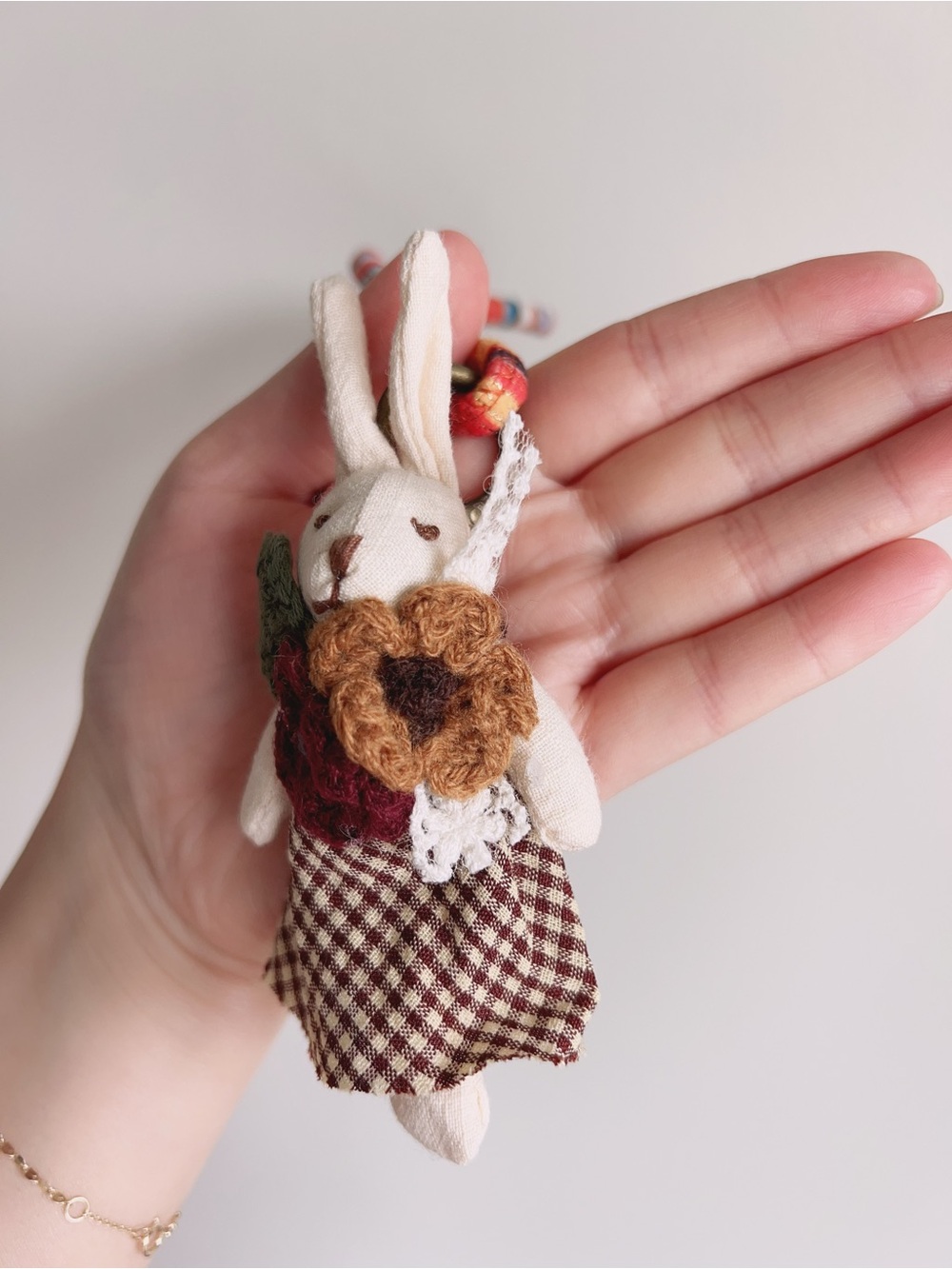 NEW! Handmade Cottagecore Bunny Bag Charm | Floral Rabbit Keychain Wristlet - Picture 5 of 9